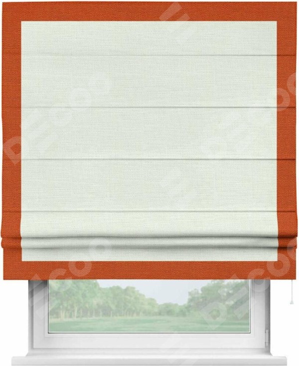 Римская штора «Кортин» с кантом Чесс, для проема, ткань лён молочный