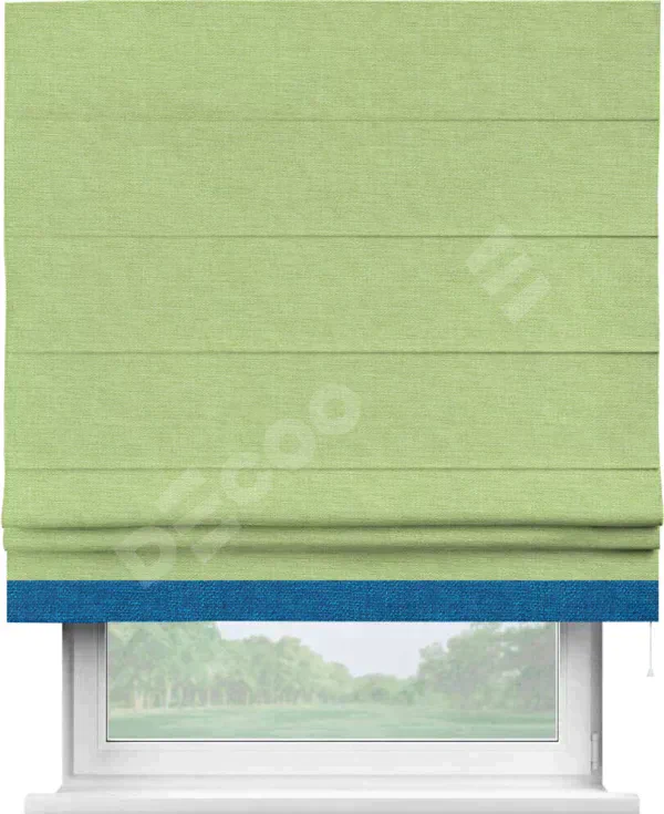 Римская штора «Кортин» с кантом Джестер, для проема, ткань лён зеленый