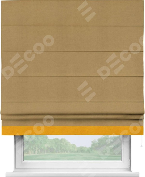 Римская штора «Кортин» с кантом Джестер, для проема, ткань вельвет горчица
