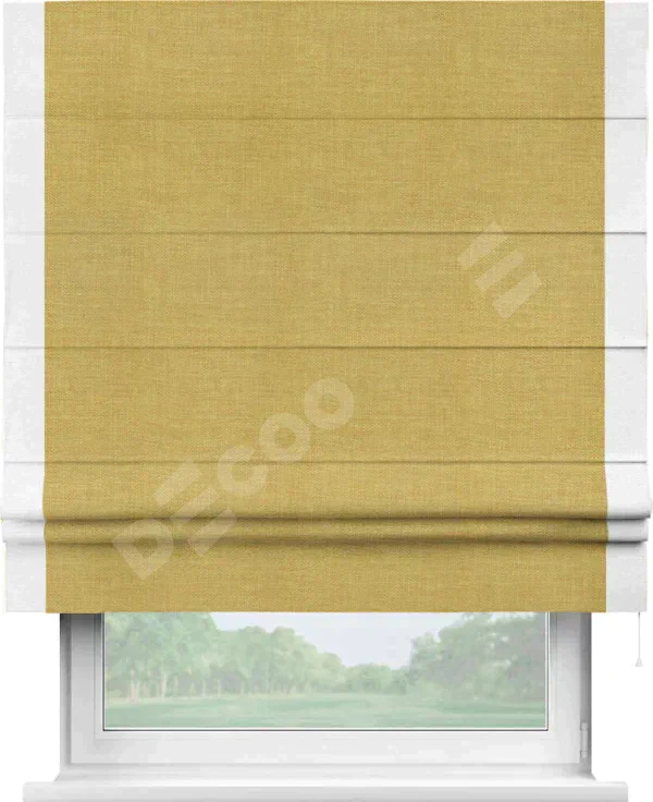 Римская штора «Кортин» с кантом Стрим Дуо, для проема, ткань лён горчичный