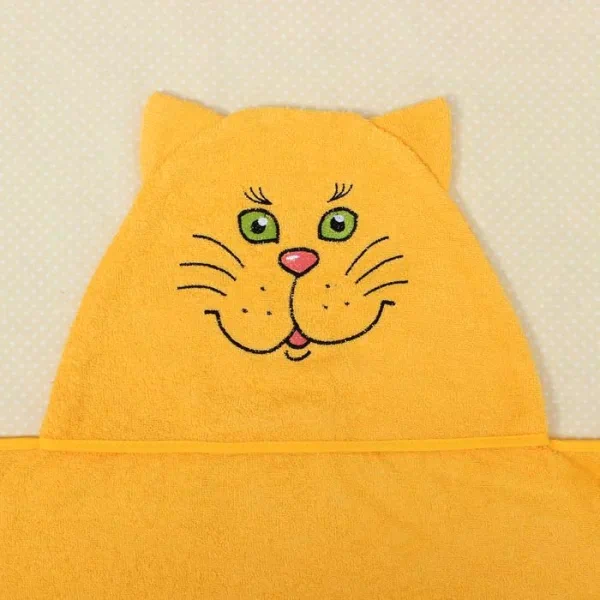 Полотенце-накидка махровое котик, 75×125 см, желтый, Хл, 300 г/м²