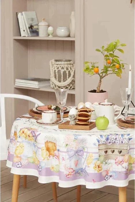 Скатерть "Этель" Spring easter d=214см +/-3см, 100% хл, саржа 190 гр/м2