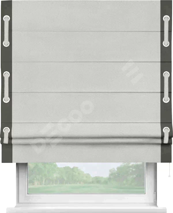 Римская штора «Кортин» с кантом Стрим Дуо (люверсы с пояском), для проема, ткань блэкаут однотонный милк