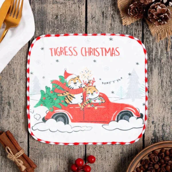 Новогодняя салфетка для уборки "Tigress Christmas", 20х20 см, п/э