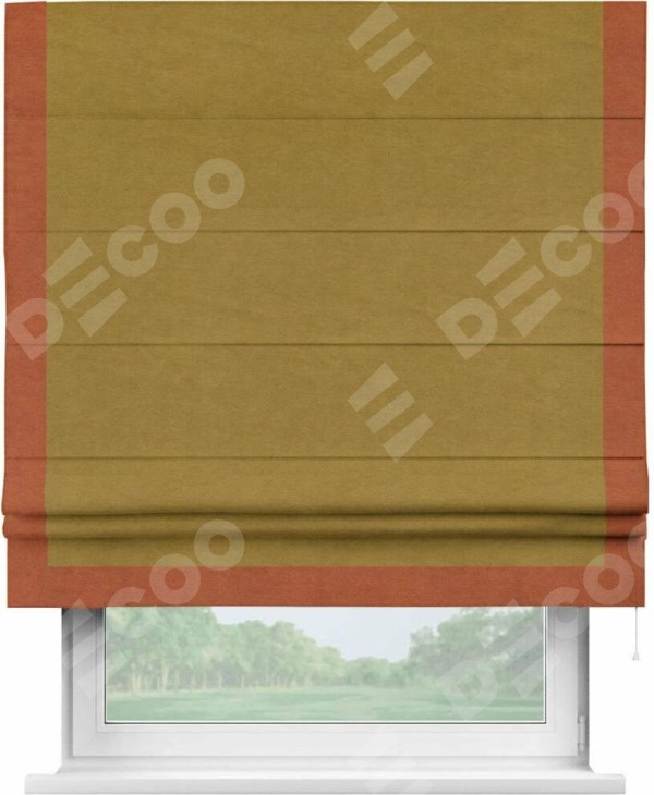 Римская штора «Кортин» с кантом Виктория, для проема, ткань вельвет светло-коричневый