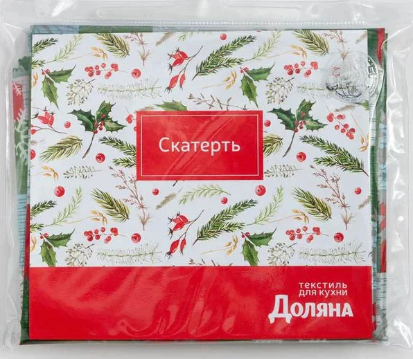 Скатерть Доляна «Новый год: Новогодняя мозаика» 145*300 +/- 2 см, 100% п/э