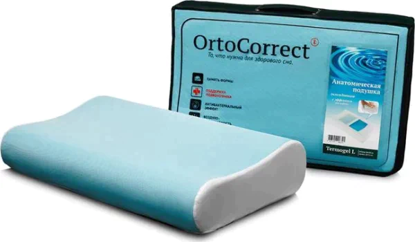 Ортопедическая подушка OrtoCorrect Termogel L, с гелевой вставкой, 58 х 38, валики 10/12 см