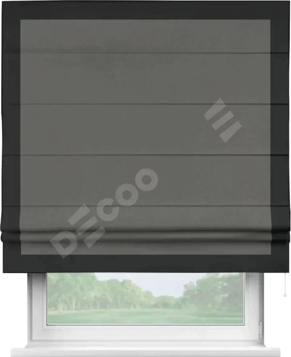Римская штора «Кортин» для проема, блэкаут однотонный тёмно-серый с кантом Чесс