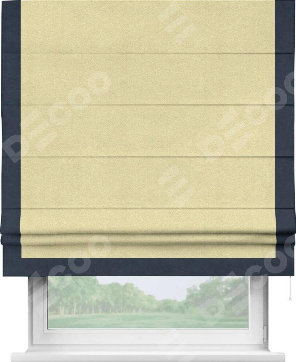 Римская штора «Кортин» с кантом Виктория, для проема, ткань софт однотонный молочный