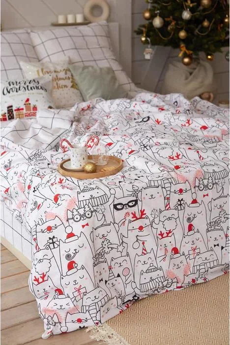 Постельное белье Этель 2 сп Xmas cat 175*215 см, 200*220 см, 70*70 см - 2 шт