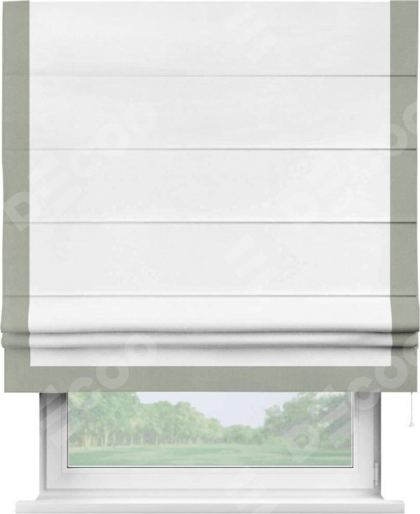 Римская штора «Кортин» с кантом Виктория, для проема, ткань вельвет дымчато-белый