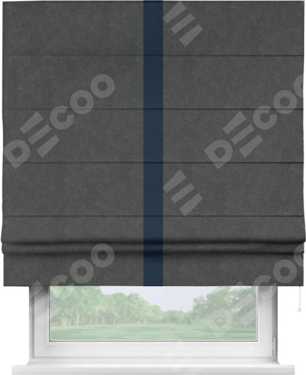 Римская штора «Кортин» с кантом Хайвэй, для проема, ткань вельвет цвет тёмно-серый