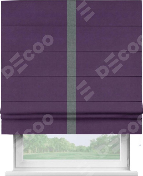 Римская штора «Кортин» с кантом Хайвэй, для проема, ткань вельвет темно-фиолетовый