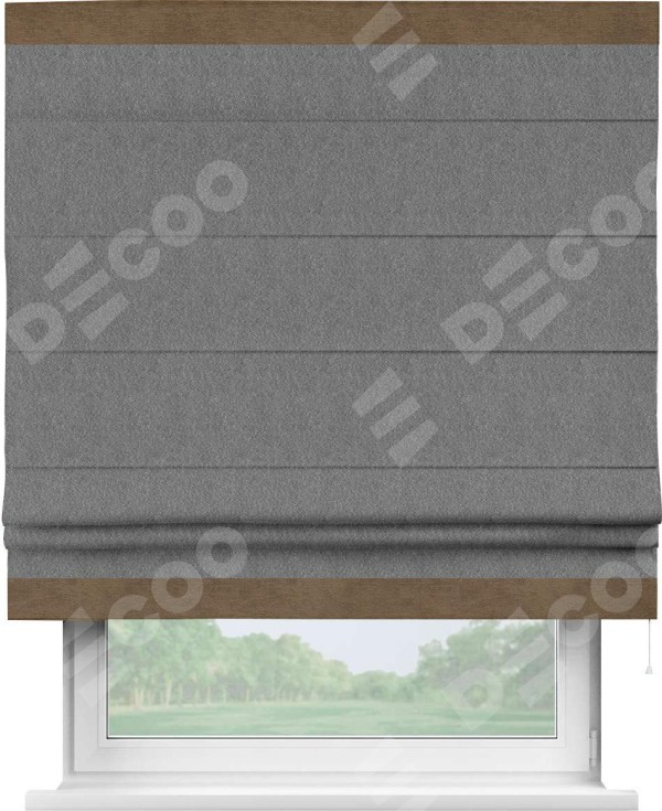 Римская штора «Кортин» с кантом Горизонт, для проема, ткань софт однотонный серый