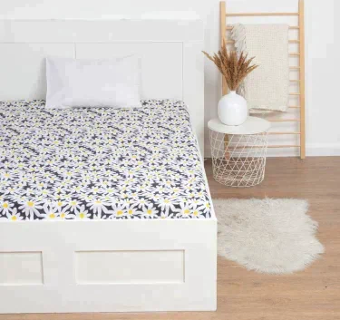 Простыня на резинке LoveLife 180*200*25см, "Ромашки", 100% хлопок, сатин, 125г/м²