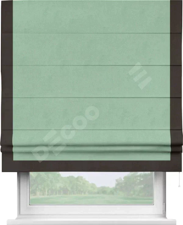 Римская штора «Кортин» для проема, блэкаут однотонный ментоловый с кантом Виктория