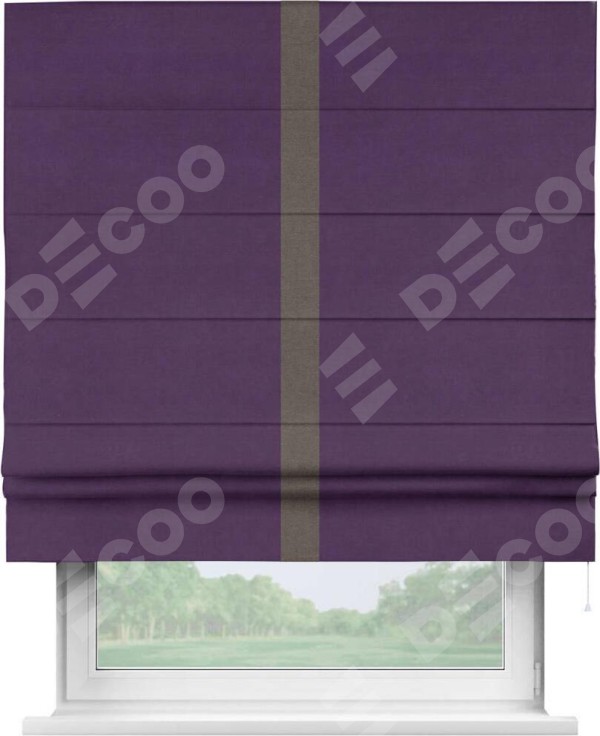 Римская штора «Кортин» с кантом Хайвэй, для проема, ткань вельвет темно-фиолетовый