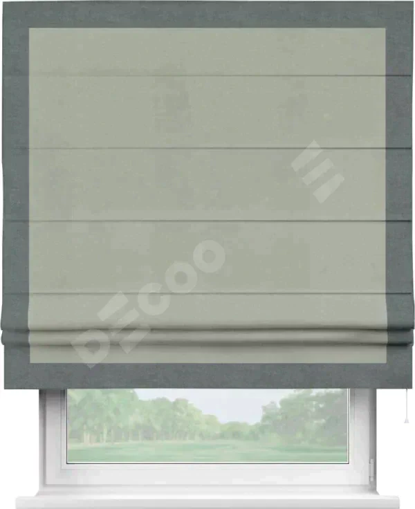Римская штора «Кортин» с кантом Чесс, для проема, ткань вельвет cветло-серый