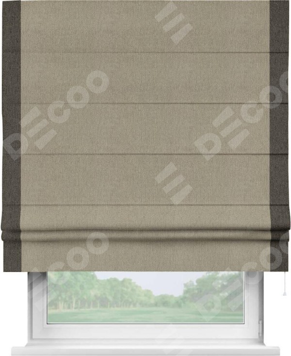 Римская штора «Кортин» с кантом Стрим Дуо, для проема, ткань твид блэкаут, кофе