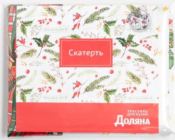 Скатерть Доляна "Счастливого Нового года" 145*180 +/- 2 см, 100% п/э