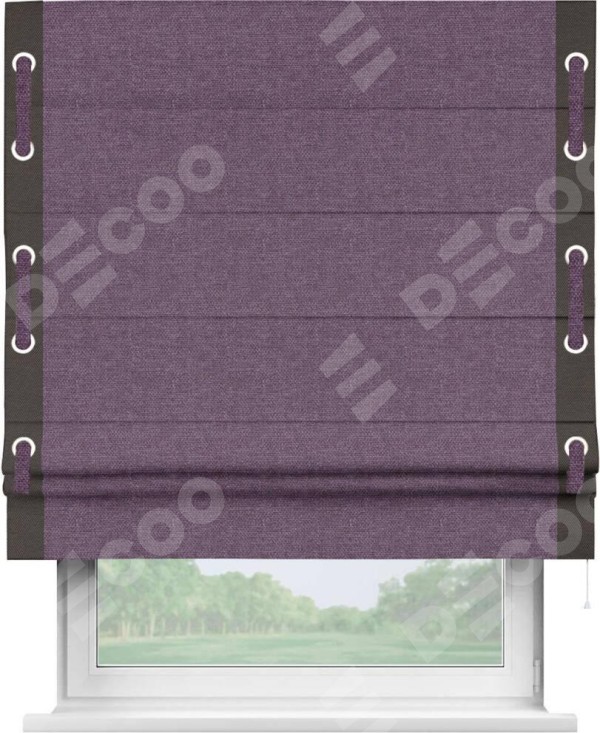 Римская штора «Кортин» с кантом Стрим Дуо (люверсы с пояском), для проема, ткань лён димаут, брусника