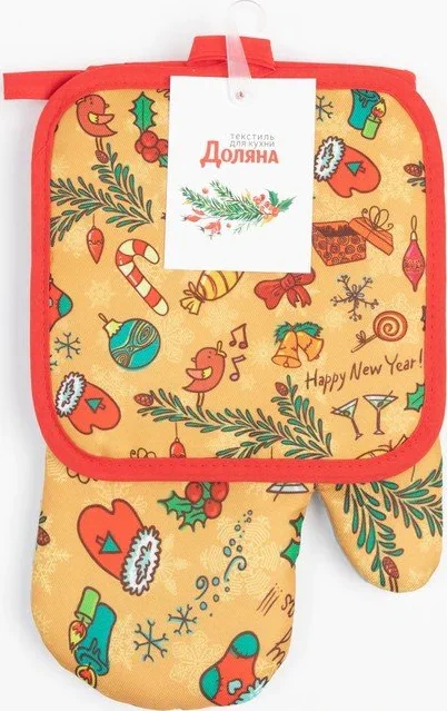 Кух. набор 2 пр. Доляна "Новогодние мотивы" прих. 17*17 см, вареж. 26*16 см,100% п/э