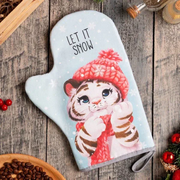 Варежка-прихватка «Новый год: Winter fun» 20х28см,саржа, 100% х/л, ватин 250г/м2