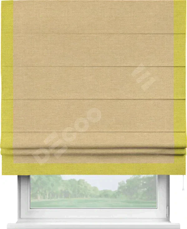 Римская штора «Кортин» с кантом Виктория, для проема, ткань лён темно-бежевый
