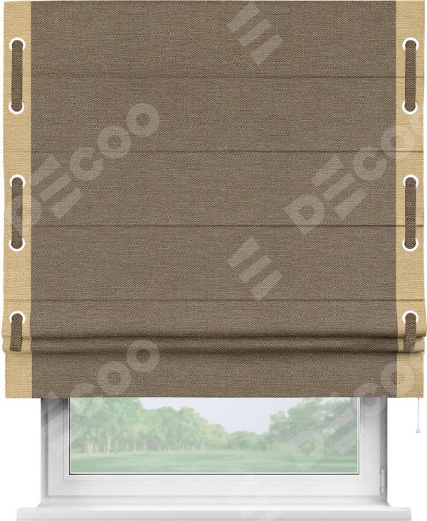 Римская штора «Кортин» с кантом Стрим Дуо (люверсы с пояском), для проема, ткань лён светло-коричневый