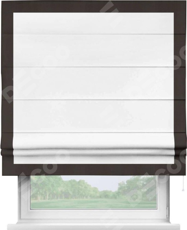 Римская штора «Кортин» с кантом Чесс, для проема, ткань однотонная белоснежная