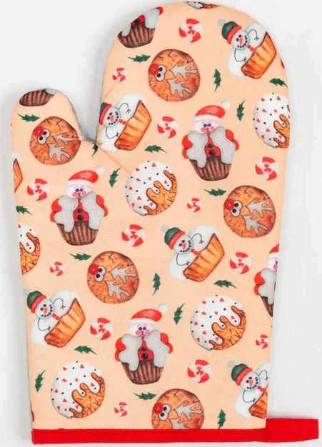 Кухонный новогодний набор Доляна Christmas прихватка 17*17см, варежка 26*16 см, фартук 60*80 см,100% п/э