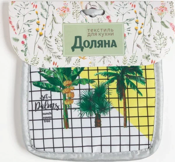Кухонный набор (2 предмета) Доляна Palms, прихватка 17х17 см - 2 шт, 100% п/э