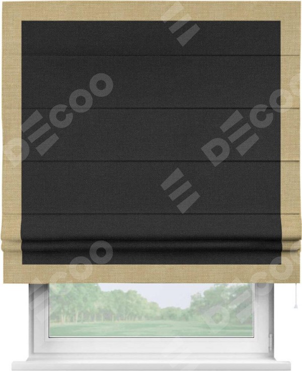 Римская штора «Кортин» с кантом Чесс, для проема, ткань лён черный