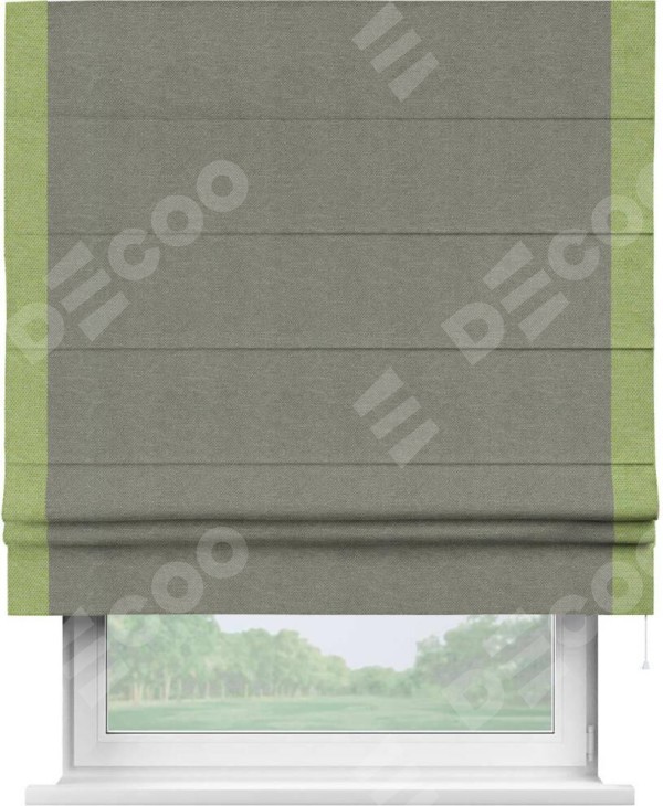 Римская штора «Кортин» с кантом Стрим Дуо, для проема, ткань лён димаут, стальной