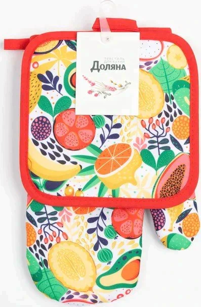 Кухонный набор (2 предмета) Доляна «Фрукты», прихватка 17х17 см, варежка 26х16 см, 100% п/э