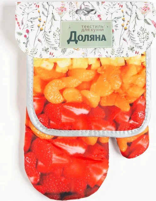 Кухонный набор (2 предмета) Доляна «Фрукты», прихватка 17х17 см, варежка 26х16 см, 100% п/э