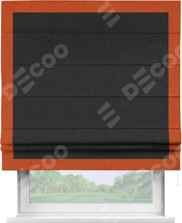 Римская штора «Кортин» с кантом Чесс, для проема, ткань лён черный