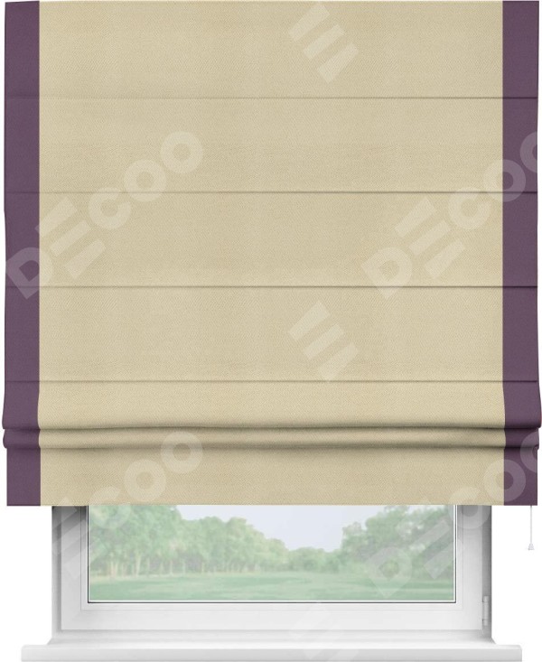 Римская штора «Кортин» с кантом Стрим Дуо, для проема, ткань блэкаут однотонный милано латте