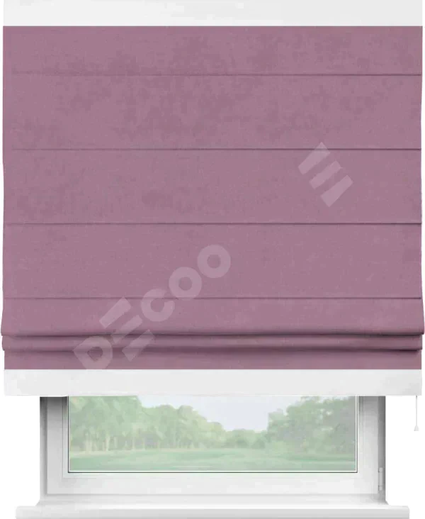 Римская штора «Кортин» с кантом Горизонт, для проема, ткань вельвет лиловый