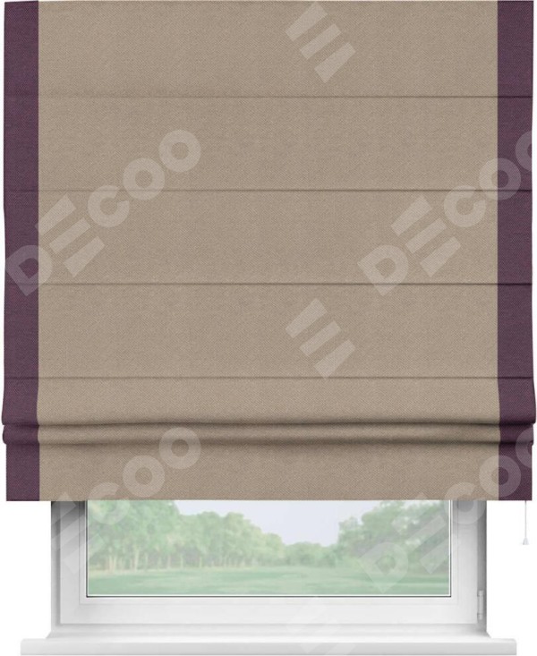 Римская штора «Кортин» с кантом Стрим Дуо, для проема, ткань лён димаут, светло-бежевый