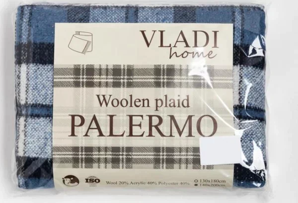 Плед Palermo 140х200см, бел/сер.гол/т.син рап.4 9007448 20% шерсть 40% пан, 40% пэ