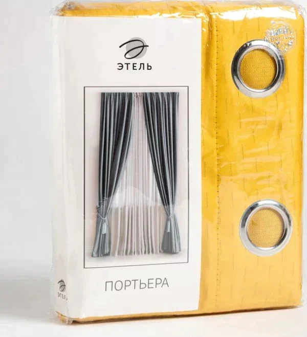 Штора портьерная Этель "Штрихи" цв.желтый,на люверсах 270*300 см, 100% п/э