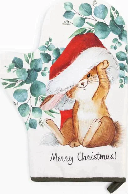 Варежка-прихватка "Сhristmas bunny" 20х28см,саржа, 100% х/л, ватин 250г/м2