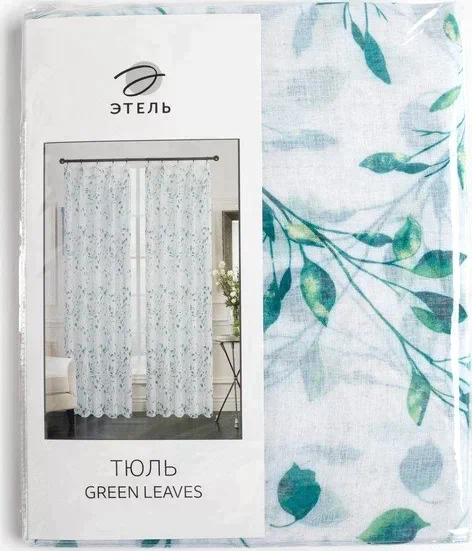 Тюль Этель Green leaves, на шторной ленте 145х270 см, 70гр/м2, 100% п/э