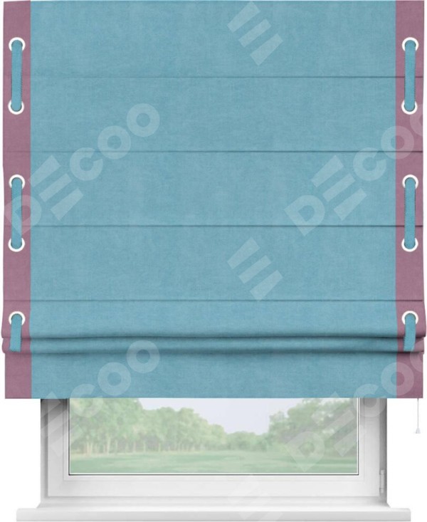 Римская штора «Кортин» с кантом Стрим Дуо (люверсы с пояском), для проема, ткань вельвет ментоловый