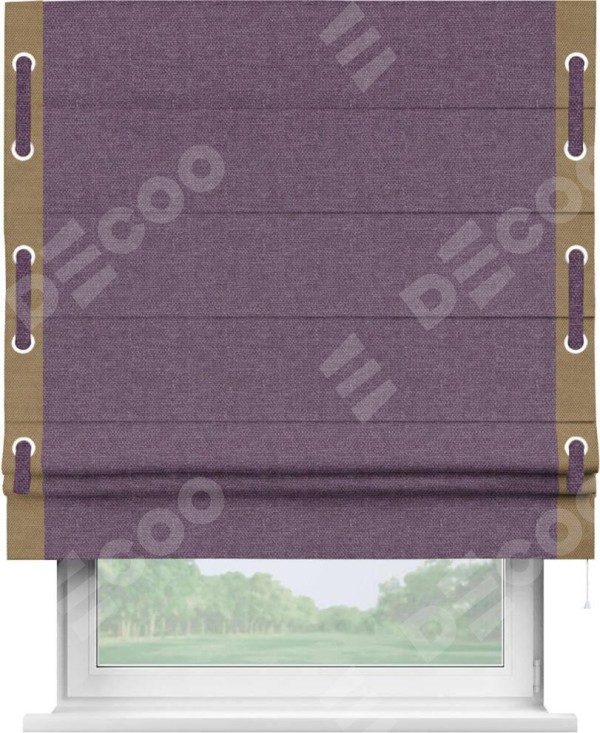 Римская штора «Кортин» с кантом Стрим Дуо (люверсы с пояском), для проема, ткань лён димаут, брусника