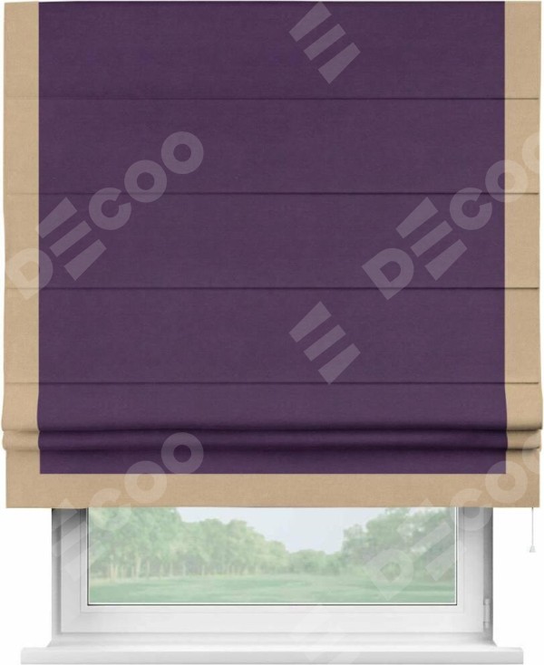 Римская штора «Кортин» с кантом Виктория, для проема, ткань вельвет темно-фиолетовый