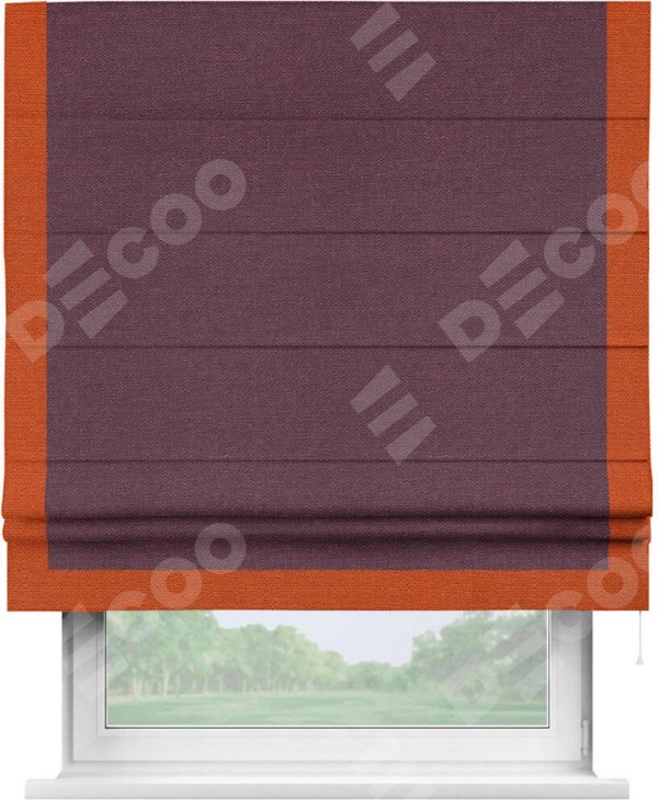 Римская штора «Кортин» с кантом Виктория, для проема, ткань лён фиолетовый