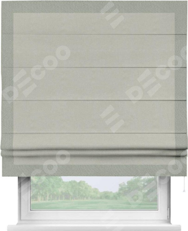 Римская штора «Кортин» с кантом Чесс, для проема, ткань лён димаут, светло-серый