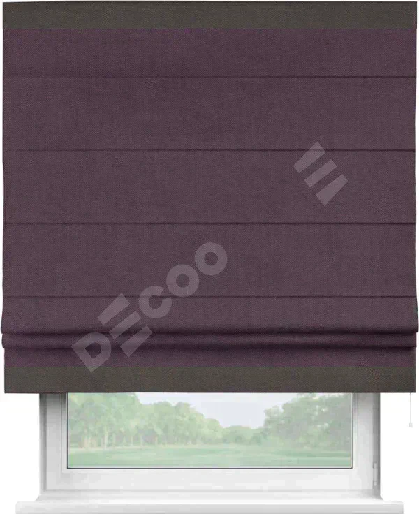 Римская штора «Кортин» для проема, лён димаут фиолетовый с кантом Горизонт